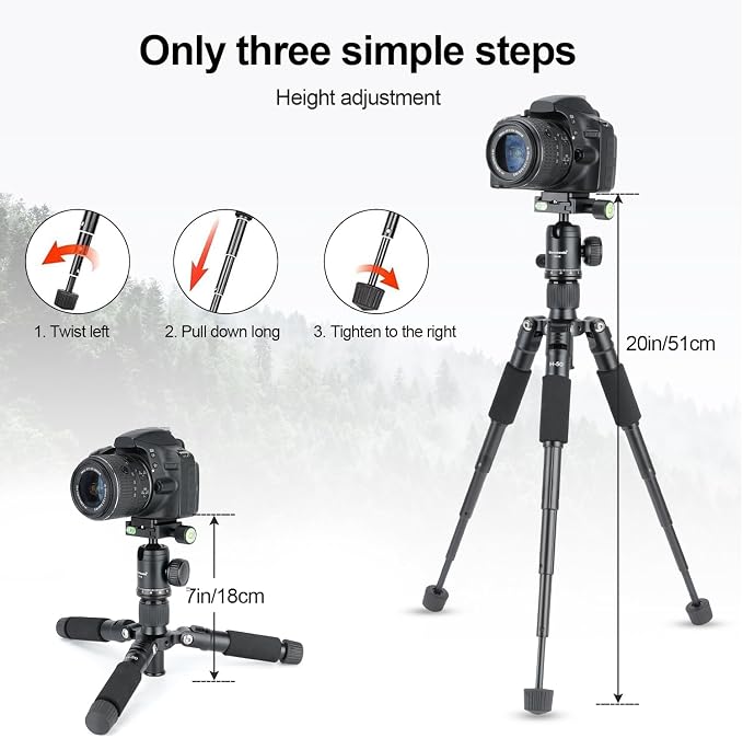 Koolehaoda Mini Tabletop Tripod with 360° Ball Head, 20" Portable - Black | Aluminum Desktop Tripod Stand for DSLR Camera Video Camcorder Phone Compact Lightweight Design, Load up to 11lbs - Image 3