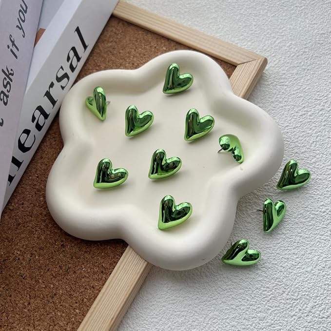 50 pcs of Cute Soft Wooden Board thumbtack with Golden Hearts can be Used for Photo Walls, memos, whiteboards, and Decorative thumbtack (Green) - Image 4
