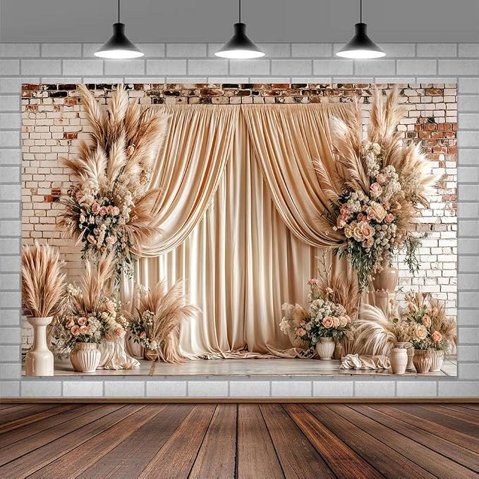 20X10ft Boho Floral Wedding Backdrop Wall Background Photography Beige Vintage Flowers Backdrops for Parties Wedding, Girls Birthday Princess Weeding Bridal Shower Floral Anniversary Ceremony Decor - Image 4