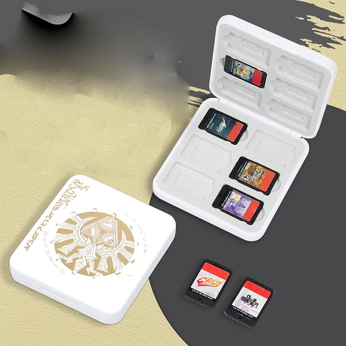 DLseego Game Card Case for Switch Lite/Switch/Switch OLED, Gold Kingdom Medallion Design Switch Game Cartridge Memory Card Portable Storage with 12 Game Card Slots and 12 Micro SD Card Slots-White - Image 7
