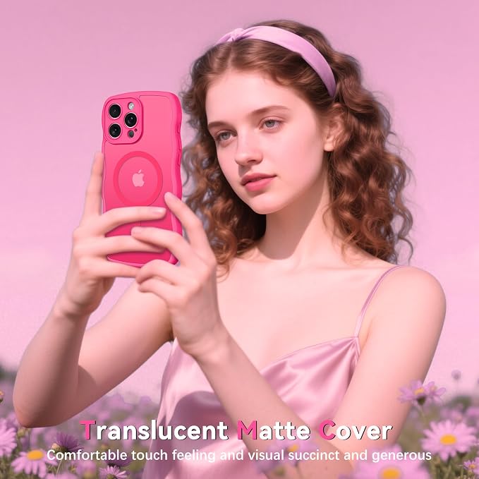 BENTOBEN Magnetic for iPhone 16 Pro Max Case, Cute Wavy [Full Camera Protection][Compatible with MagSafe] Matte Anti-Slip Bumper Women Girls Girly Protective Cover for 16 Pro Max 6.9" 2024, Hot Pink - Image 7