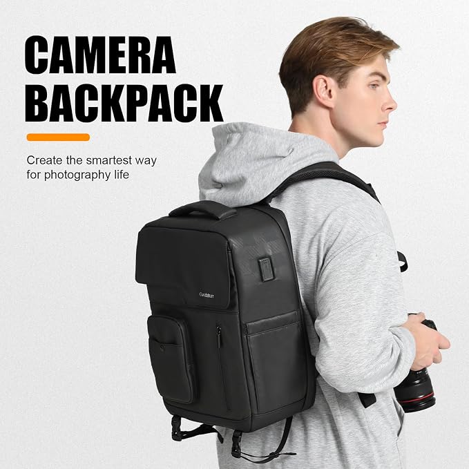 Cwatcun Camera Backpack Large PU Leather, DSLR Bag Case with Tripod Holder | DSLR/SLR/Mirrorless Canon/Nikon/Sony/Fuji Camera Bag for Photographers.Fits 2cameras + 6 lenses + 15.6" laptop + drone. - Image 8
