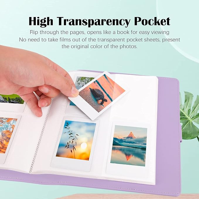 Veicevol 256-Pocket 2x3 Photo Album for Instax Mini and Polaroid, Purple | PU Leather Cover Keeps, Fits Instax Mini and Polaroid 2x3 Photos, Protects Travel, Wedding and Family Memories - Image 6
