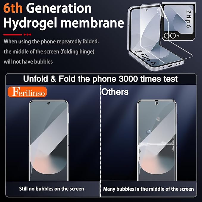 Ferilinso 3 Pack Screen Protector for Samsung Galaxy Z Flip 6 / Z Flip 7 FE | 9H+ Tempered Glass Back&Camera Lens Protectors, Military-Grade Shatterproof, Case Friendly, Easy Installation Bubble Free - Image 2