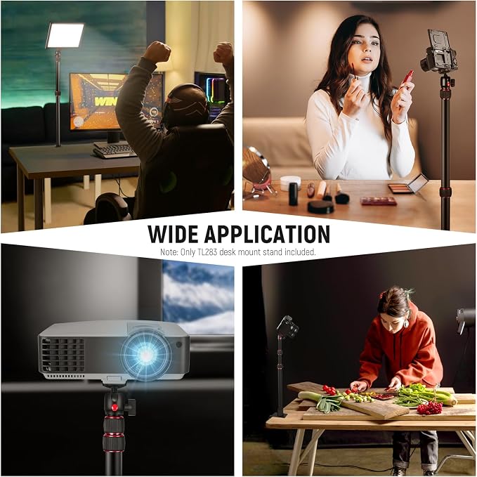 NEEWER Camera Desk Mount with Holder & 360° Ball Head, 17"-40"/43-102cm Telescopic C Clamp Table Light Stand 1/4" Screw, Desktop Stand 6.6lb/3kg Max Load for DSLR Camera, Webcam, Ring Light,TL283 - Image 7