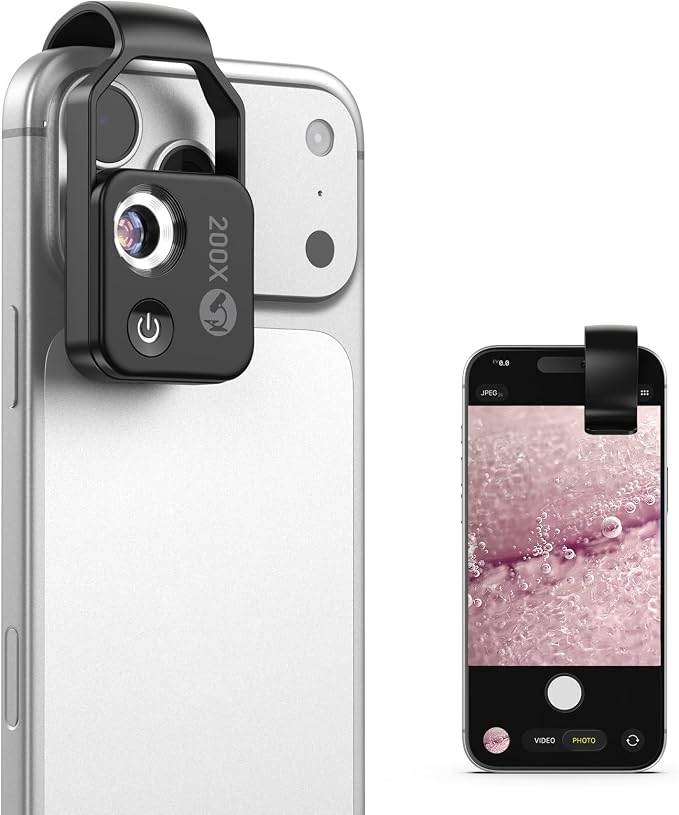 200X Phone Mini Pocket Microscope with CPL Filter, LED Light, Universal Clip, Nano Zoom Portable Digital Microscope Camera Attachments for 99% Smartphone by Evileye