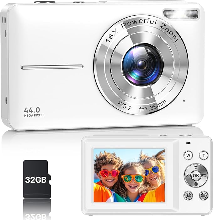 Digital Camera, Latest FHD 1080P Digital Camera for Teens with SD Card Anti Shake Point and Shoot Cameras Portable 16X Zoom Compact Small Cameras for Kids Boys Girls Seniors with Wrist Strap by VAHOIALD