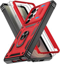 Gritup Fit for Samsung Galaxy S25 Ultra Case with Slide Camera Cover | 2 Pcs Screen Protector, Build in 360° Rotating Ring Kickstand, Military Grade Protective Phone Case, Red+Black by Gritup