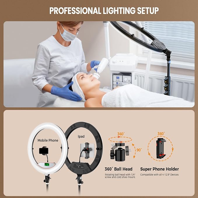 18" Ring Light with Stand: Touch Screen LED Display & 60" Tall Tripod, | 3 Color modes 6500K / 2 USB Ports Foldable LED Big Ring Light Tripod for Live Stream,YouTube,TikTok Video Shooting - Image 8