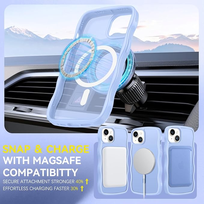 BENTOBEN Magnetic for iPhone 13 Case iPhone 14 Case, Cute Wavy [Full Camera Protection][Compatible with MagSafe] Matte Anti-Slip Bumper Women Girls Boys Protective Cover for 13/14 6.1" Mist Blue - Image 5