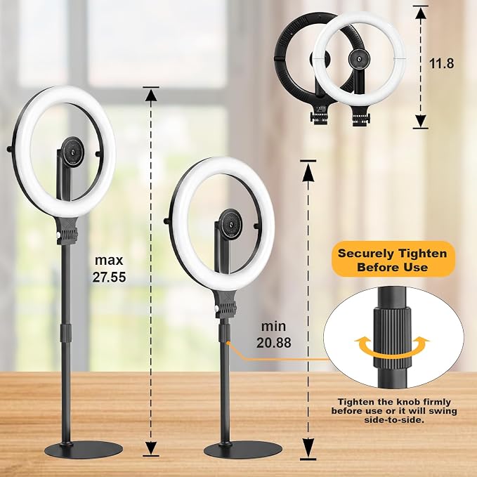 Magnetic Desk Ring Light with Stand,5000mAh Rechargeable,10" Foldable | 3 Colors & 10 Levels Brightness,Memory Function,Selfie Light for Live Stream,Makeup,Video - Image 6