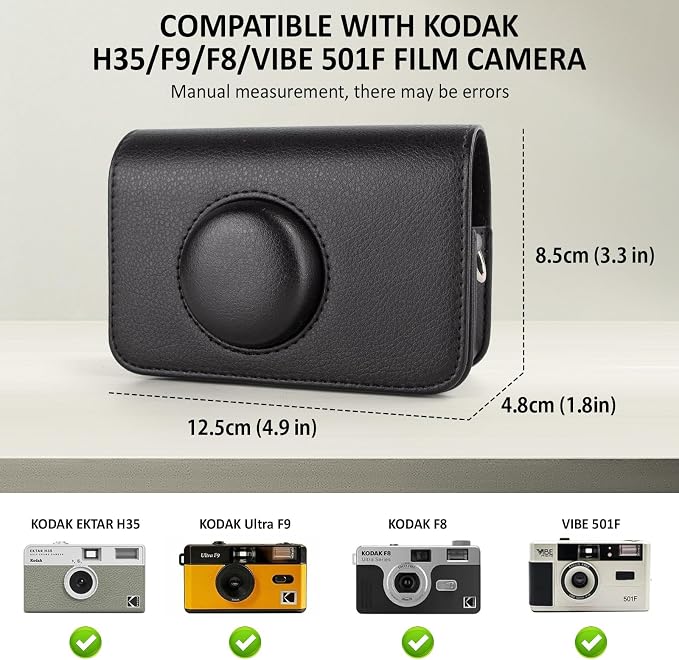 Protective Case Compatible for Kodak Ektar H35/H35N/Ultra F9/VIBE 501F Film Camera, PU Leather Carrying Bag and Film Storage Case for Kodak H35/H35N/Ultra F9/VIBE 501F Film Camera - Black - Image 2