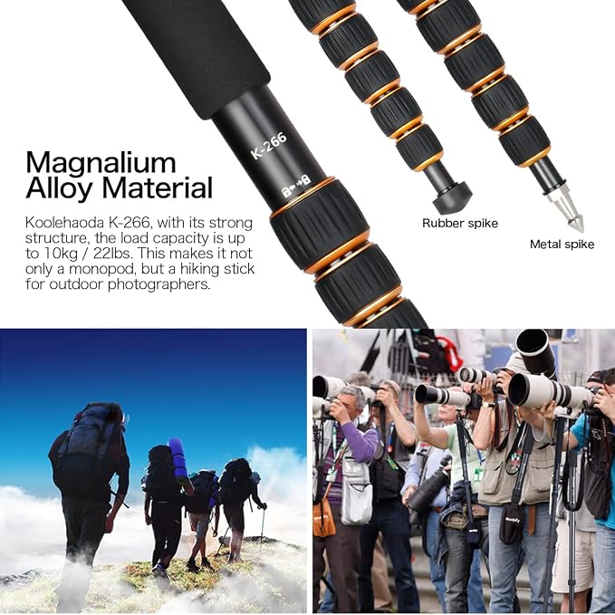 Koolehaoda 69" Aluminum Camera Monopod with Tripod Base, 6 Sections | 6-Section Adjustable Height 18"-69", Φ28mm Leg, Metal Tripod Base, Load Capacity 13lbs/6kg, for DSLR Mirrorless Camera - Image 7