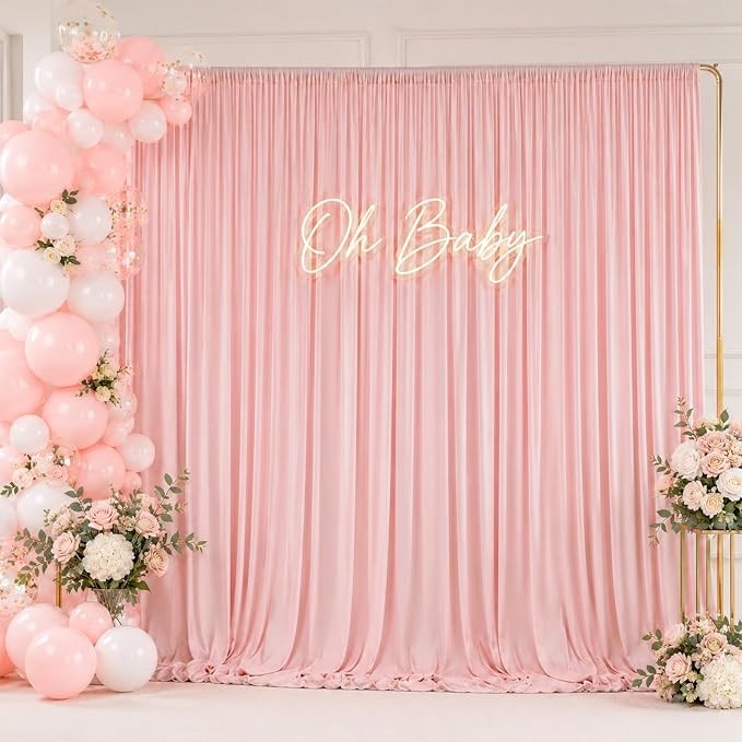 ESGOTBME 10x10ft Wrinkle Free Blush Pink Backdrop Curtain for Parties Soft Fabric Drapes Wedding Pink Curtain Backdrop for Birthday Party Decorations Background for Photography 5x10ft,2 Panels - Image 8
