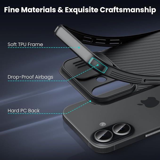 Nillkin for iPhone 17 Case with Slide Camera Cover & Thin Slim Fit | Shockproof Protective | Protector Privacy | Phone Case Camera Lens Protector, Black - Image 8
