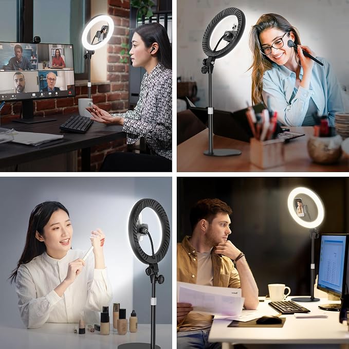 10'' Desk Ring Light with Stand – Zoom Lighting with Phone Holder for Computer・Video Calls・Conference – CRI95 LED Adjustable Circle Light, 10'' Large Lamp Head, Content Creator Friendly - Image 2