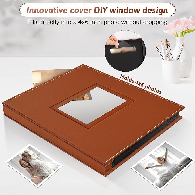 Popotop 4x6 Photo Album Holds 500 Pictures, Vegan Leather Hardcover | 500-Photos Capacity, Clear Slip-In Pockets, Large Collection Format, Front Photo Window, Gifts for Family Wedding Baby - Image 2