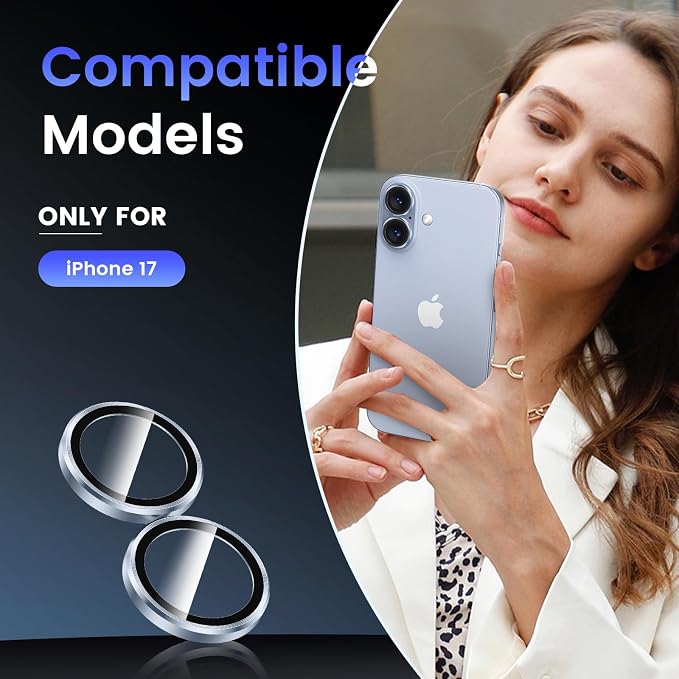 Tensea for iPhone 17 Camera Lens Protector, Camera Cover Screen Protector | Metal Individual Ring with 9H Tempered Glass for iPhone 17 6.3inch, HD Clear, Easy Installation, Full Protection - Image 2