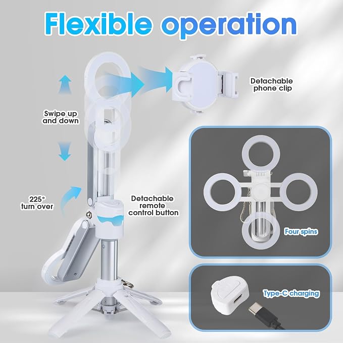Magnetic Tripod for Phone,2 in 1 for Magsafe Stand＆ Clip Portable Pocket Size Selfie Stick for Android/iPhone,Phone Holder with Wireless Rechargeable Remote Control for Photography, Live Streaming - Image 5