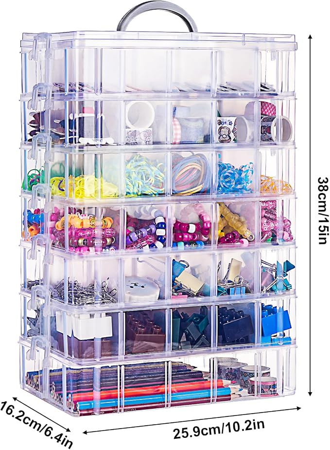 Bead Organizer 7 Tier 70 grid Stackable Craft Tackle Storage Container | Stackable 7-Tier Design, 70 Compartments, for Beads Washi Tape Toys Crafts and Sewing Supplies - Image 2