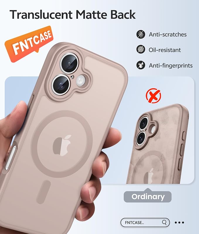 FNTCASE for iPhone 17 Case, Compatible with Magsafe, Glass Screen Protector | Full Camera Protection, Translucent Matte, 14FT Military Grade Drop Proof, Shockproof Protective Phone Cover, Desert Gold - Image 7