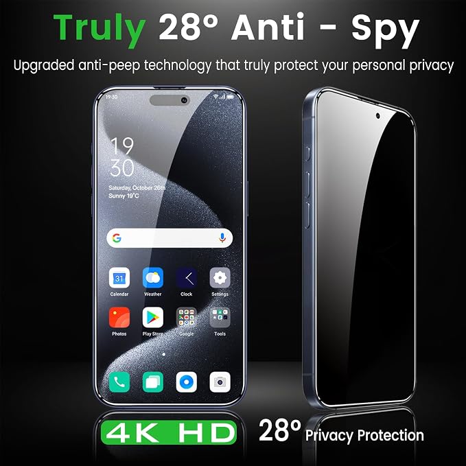 Romkasi 4 Pack Privacy Screen Protector for iPhone 15 Pro 6.1 Inch with 4 Pack Camera Lens Protector, Anti Spy Tempered Glass Film, Anti-Scratch, Touch Sensitive, Case Friendly - Image 3