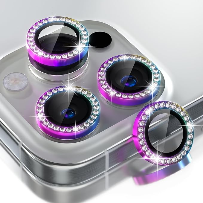 Choiche for iPhone 16 Pro/iPhone 16 Pro Max Camera Lens Protector | Ultra HD, Bling 9H Tempered Glass Camera Cover Screen Protector Metal Ring Decoration Accessories (Diamond-Colorful) by Choiche