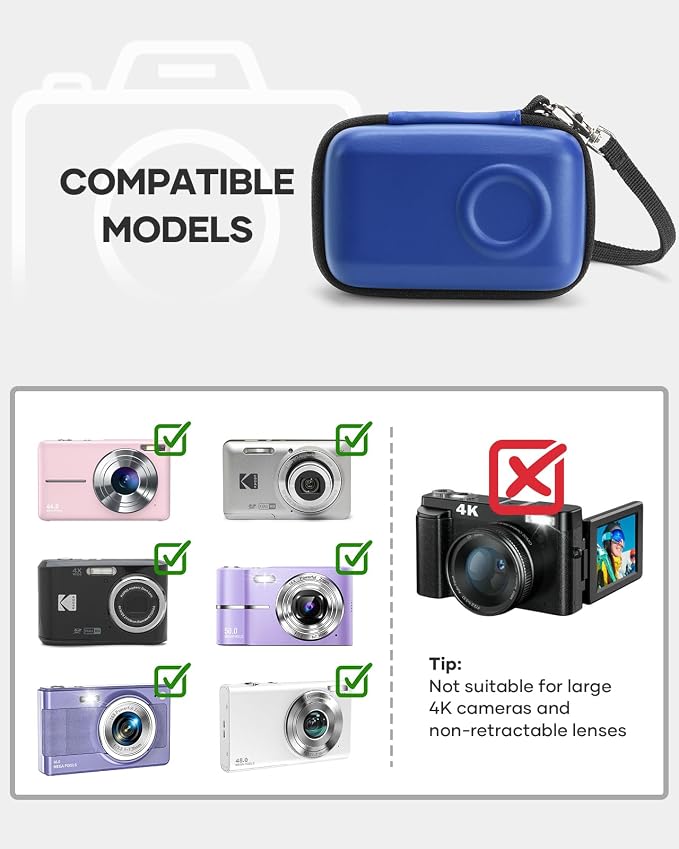 SQERO Digital Camera Case for KODAK PIXPRO FZ45 FZ55 & CAMKORY 1080P | Compact Travel Bag with 3 SD Card Slots,Small Lightweight Pouch, Cute Gifts for Adults Kids - Image 2