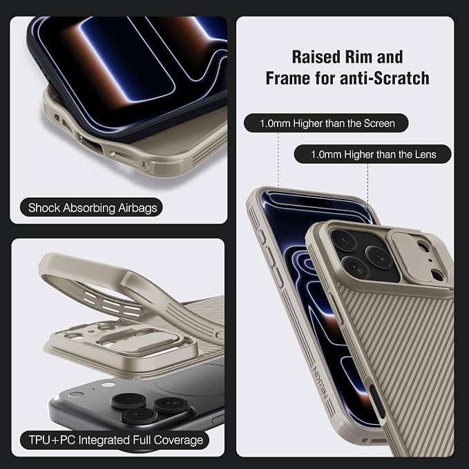 Nillkin Camshield Case for iPhone 17 Pro Max Case, [Built-in Dual Camera Cover][Slim Profile] [Military Grade Drop Protection] Shockproof Bumper Phone Case 6.9 inch 2025 Gold - Image 3