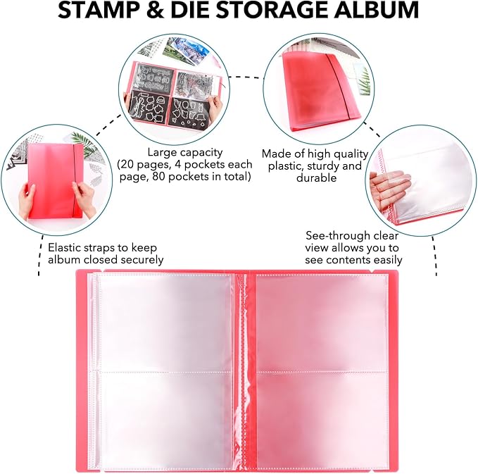 2 Pack Large Sticker Photo Storage Album, Stamp & Cutting Dies Storage Book Organizer Folder for Cards Storage DIY Scrapbooking Card Making Supplies 20 Pages 80 Pockets/Pack (Clear + Green) - Image 5