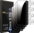 Romkasi 4 Pack Privacy Screen Protector for iPhone 16 Pro 6.3 Inch with 4 Pack Camera Lens Protector, Anti Spy Tempered Glass Film, Anti-Scratch, Touch Sensitive, Case Friendly by Unknown