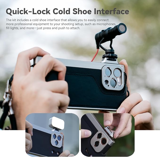 FotorGear Retro Photography Kit for iPhone 17 Pro Max & 17 Pro, Professional Phone Camera Cage with Ergonomic Grip, Integrated T-Mount for External Lenses, Supports 67mm Filters (iPhone 17 Pro) - Image 5