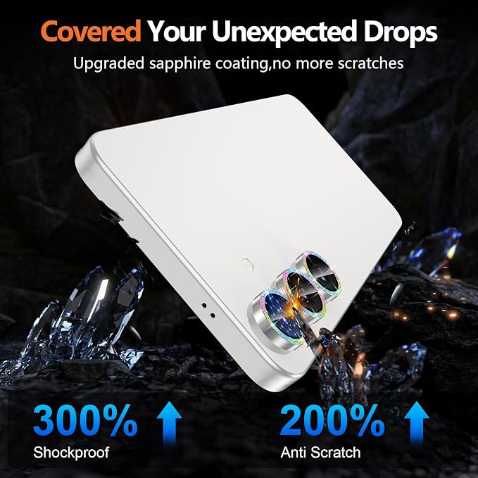 for Samsung Galaxy S25 FE Camera Lens Protector, Individual Metal Ring Tempered Glass Lens Cover, [Strong Adsorption] Scratch Resistant Ultra-Thin HD Clear Lens Cover, 1 Set-Colorful Sparkly - Image 5