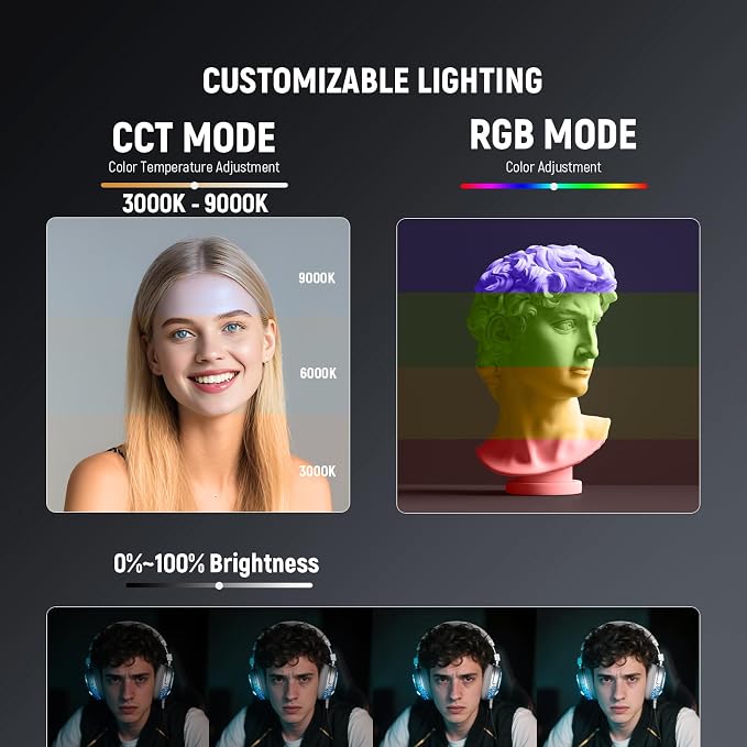 NEEWER Entry Level Version Magnetic RGB Camera Light, 126 LEDs Clip on Portable Small Panel Lighting, 2000mAh 3000-9000K CRI80+ 10 Effects 3 Cold Shoes 1/4" for Tripod Video Recording Selfie, RGB126 - Image 3