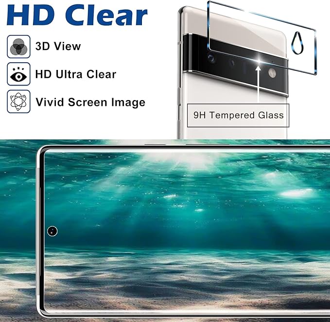 [3+1 Pack] for Google Pixel 6 Pro Screen Protector, 9H Tempered Glass, Ultrasonic Fingerprint Compatible, 3D Curved, HD Clear Scratch Resistant for Google Pixel 6 Pro 5G Glass Screen Protector - Image 3