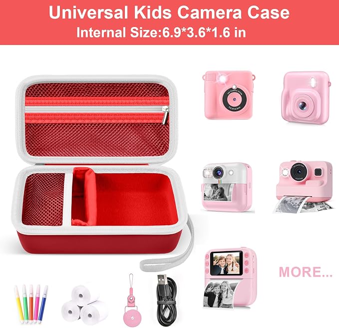 Kids Film Camera Case, Travel Storage Bag for Girls Boys | for ESOXOFFORE for Dylanto for Anchioo for WEEFUN for GKTZ for Amzelas for Mafiti, Mesh Pocket, Wrist Strap, Red - Image 2