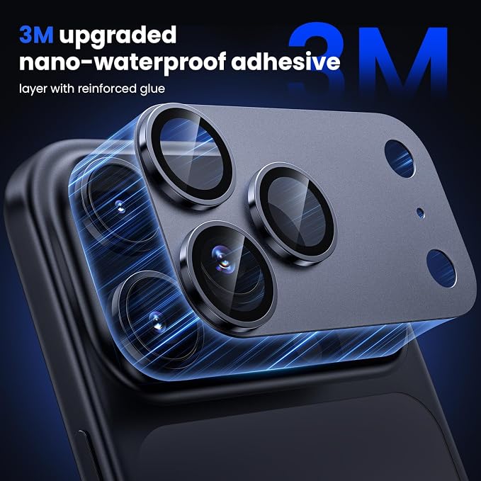 WSKEN for iPhone 17 Pro Camera Lens Protector - Military Grade Design | Strong Adhesion, Daily Shatterproof, Metal Aluminum Alloy Tempered Glass Camera Screen Protector, Deep Blue - Image 3
