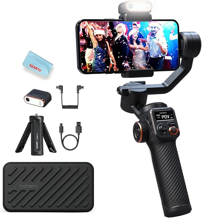 Hohem iSteady M6 Kit Gimbal Stabilizer for iPhone &Android,3-Axis Gimbal | AI Tracking,Magnetic Fill Light,0.91-inch OLED Display, 400g Max Payload ,360° Inception Mode,18h Battery by Hohem