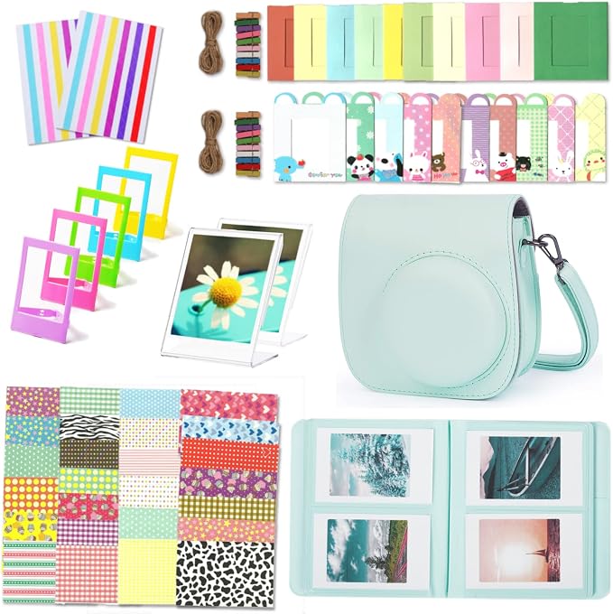 Instant Mini 12 Camera Accessories Compatible with Fujifilm Instax Mini 12 Camera Include Case/Album/Wall Hang Frames/Film Frames/Border Stickers/Corner Stickers (Mint Green) by Leebotree