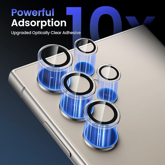Tensea Compatible with Samsung Galaxy S24 Ultra Camera Lens Protector | 9H Tempered Glass Camera Cover Screen Protector Metal Individual Ring [Installation Tray][Case Friendly] - Image 6