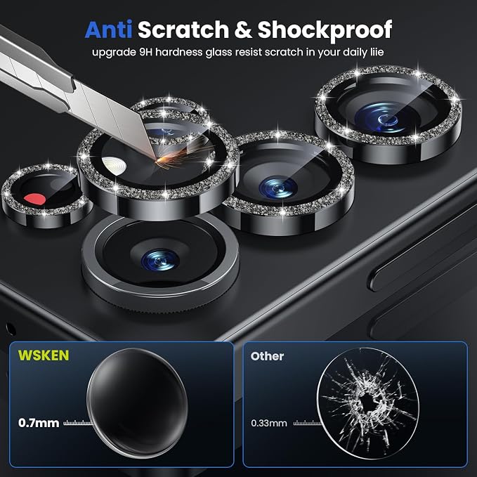 WSKEN for Samsung Galaxy S25 Ultra Camera Lens Protector - Ultra Thin | Case Friendly, 9H Shatterproof Tempered Glass, Anti Scratch Metal Circle, Camera Screen Protector Cover Accessories, Glitter - Image 3