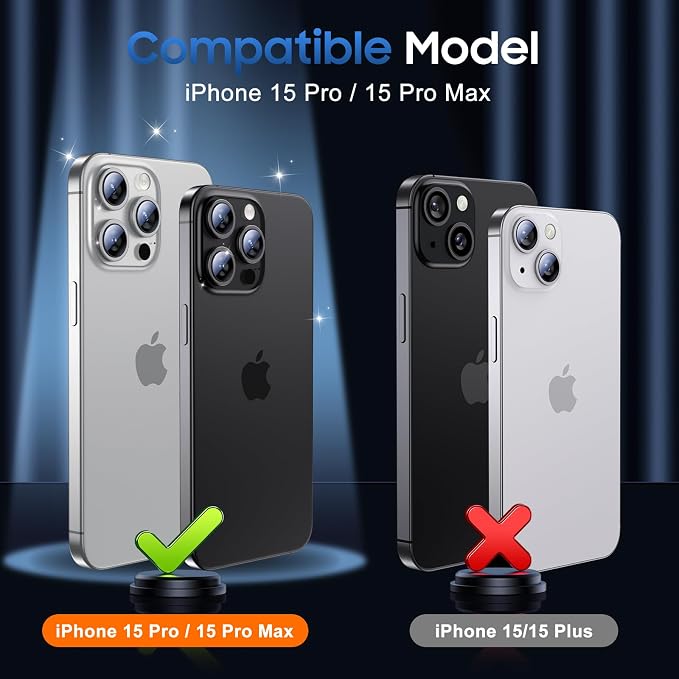 UniqueMe for 3 Pack iPhone 15 Pro/15 ProMax Camera Lens Protector-All-Silve | Drop Protection, Case Friendly, Camera Cover Screen, Update New Version - Image 7