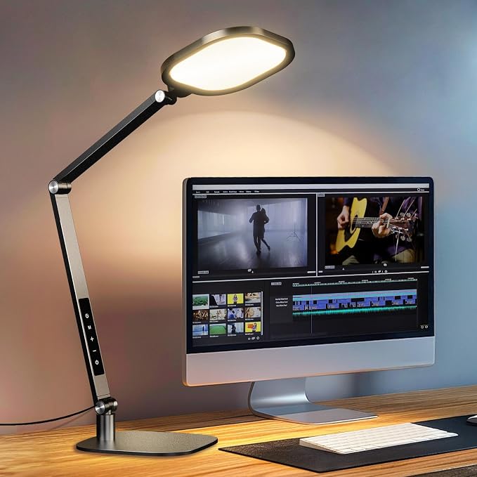 2 Packs Desk Lamp for Home Office Zoom Video Calls-Black | 15W LED Desk Ring Light with CRI 97.8 Memory & Timer Function, 1200LM Dimmable Computer Light for Conference, Reading, Study - Image 8