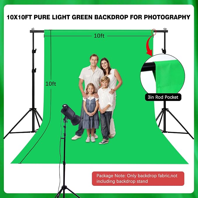 Green Photography Backdrop for Photoshoot, 10x10 Ft Polyester Photo Backdrop Curtains, Green Backdrops Screen for Photo Studio, Video, Content Creators, Birthday Parties Background - Image 2