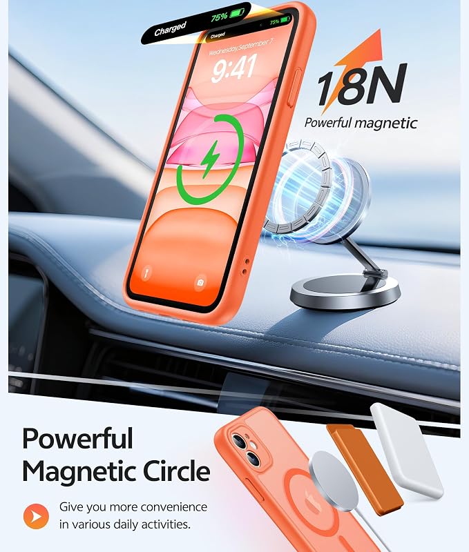 FNTCASE for iPhone 11 Phone Case, Fit for Magsafe, Full Camera Protection | Translucent Matte Back, Strong Magnetic Charging,14FT Military Grade Drop-proof, Anti Slip, Orange - Image 3