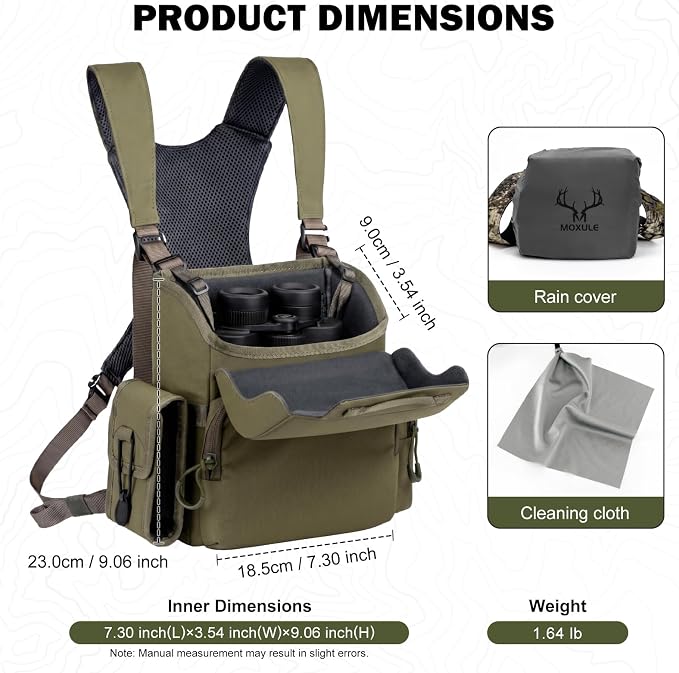 MOXULE Binocular Harness Chest Pack: Bino Case with Rangefinder Pocket XL | Silent magnetic lid, one-handed access, removable pouches, rain cover, MOLLE webbing for hunting hiking bird watching - Image 4