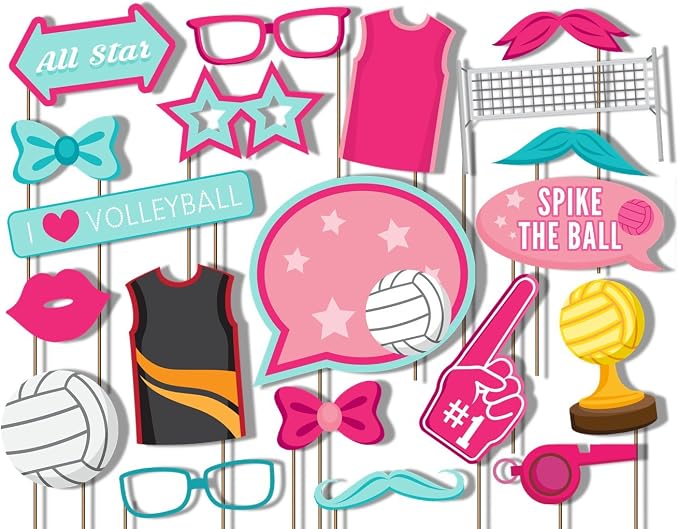 Volleyball Photo Booth Props Kit - 20 Pack Party Camera Props Fully Assembled by BirthdayGalore