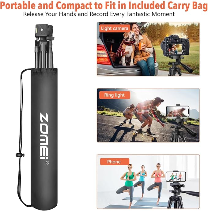 55" Phone Tripod, Camera Tripod for iPhone with Remote Shutter Gopro Holder and Universal Clip, Compatible with iPhone/Android/Sport Camera Perfect for Video Recording/Selfies/Live Stream/Vlogging - Image 2