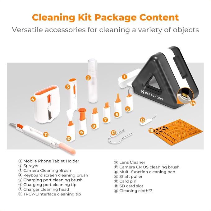 K&F CONCEPT 25-in-1 Electronic Cleaning Kit for Keyboard Laptop Cleaner | Multi-Function Electronic Cleaner,2 Keycap Pullers,Vacuum Sealed Microfiber Cloth,Multi-Device,for Photographers,MM02 - Image 9
