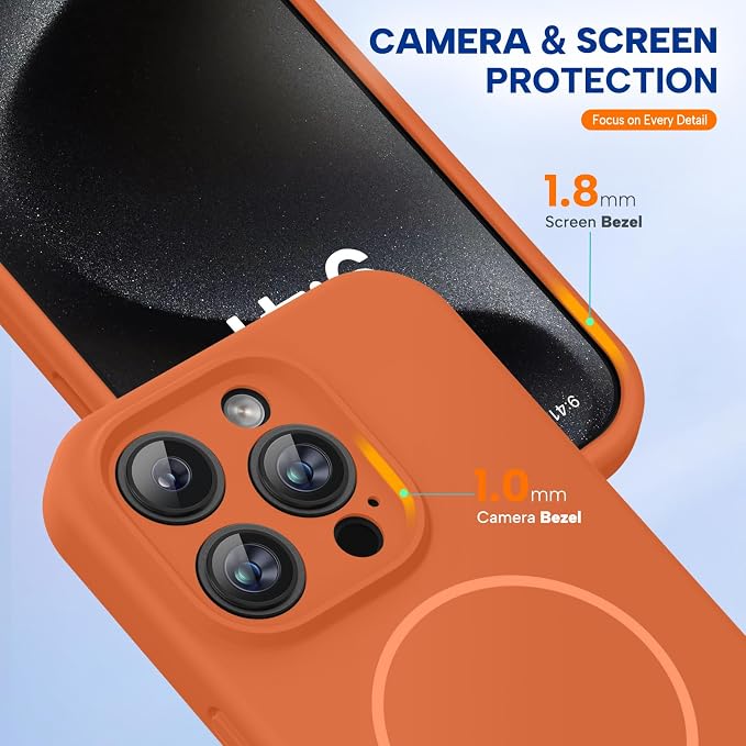 miracase Magnetic for iPhone 15 Pro Max Case, [Soft Anti-Scratch Microfiber Lining], Compatible with MagSafe, Liquid Silicone Case Shockproof Drop Protection Phone Case for 15 ProMax, Orange - Image 8